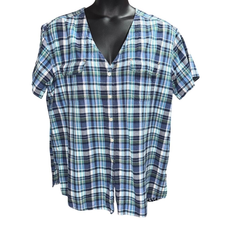 Vintage Camille Claudel Plaid Button Up Top Size 2X 100% Cotton Casual